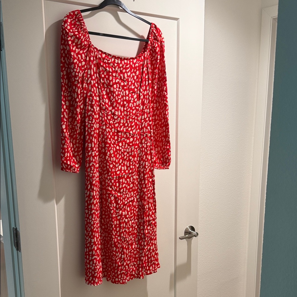 Red and White Patterned Women's Dress